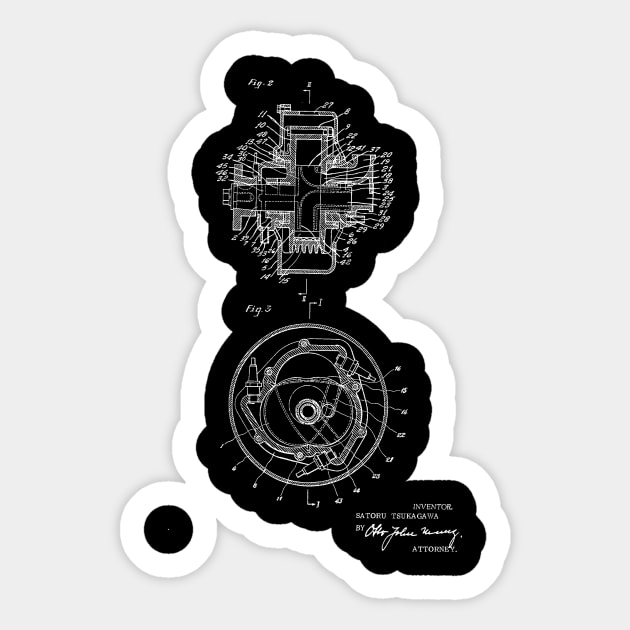 Rotary Internal Combustion Engine Vintage Patent Hand Drawing Sticker by TheYoungDesigns